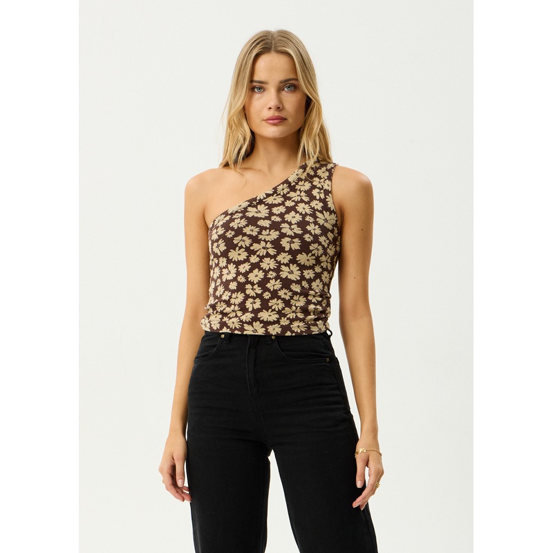 AFENDS Womens Astoria – One Shoulder Top – Coffee