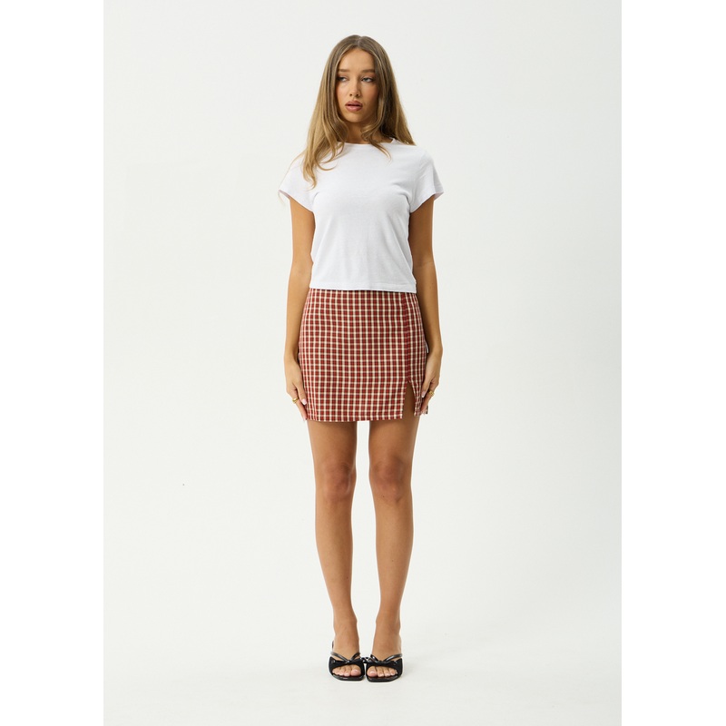 AFENDS Womens Austin – Check Mini Skirt – Red Rum