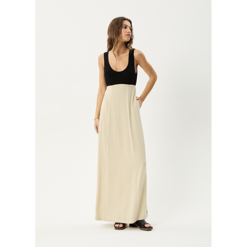 AFENDS Womens Charlotte – Maxi Dress – Biscuit / Black