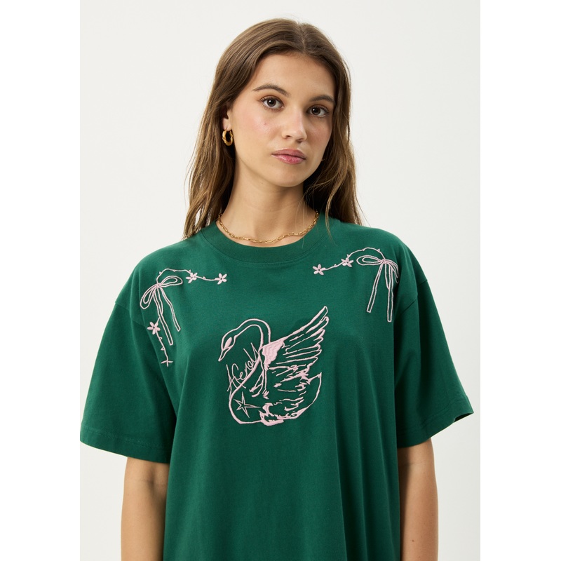 AFENDS Womens Cygnet – Oversized Tee – Hunter Green