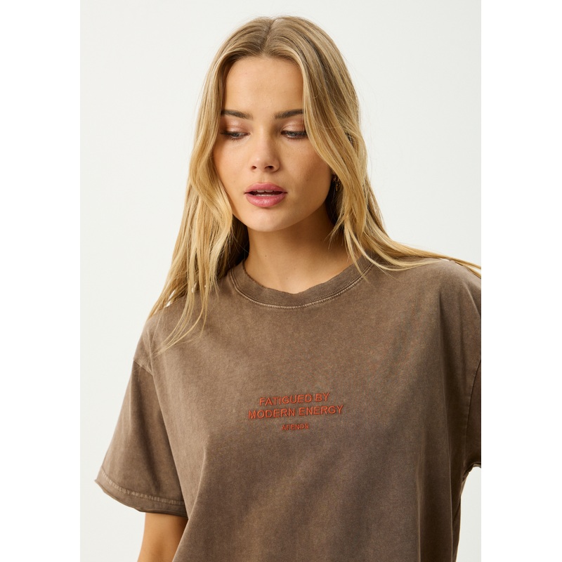 AFENDS Womens Fatigued – Oversized Tee – Coffee