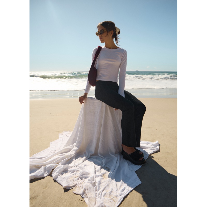 AFENDS Womens Focus – Seersucker Flare Pant – Black