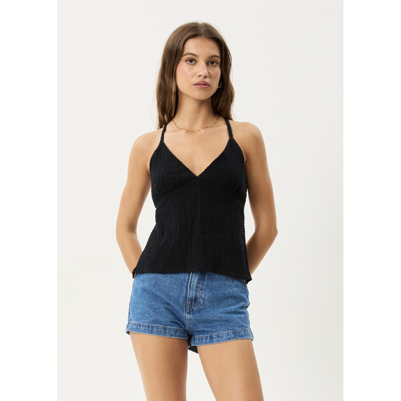 AFENDS Womens Focus – Seersucker Strappy Top – Black