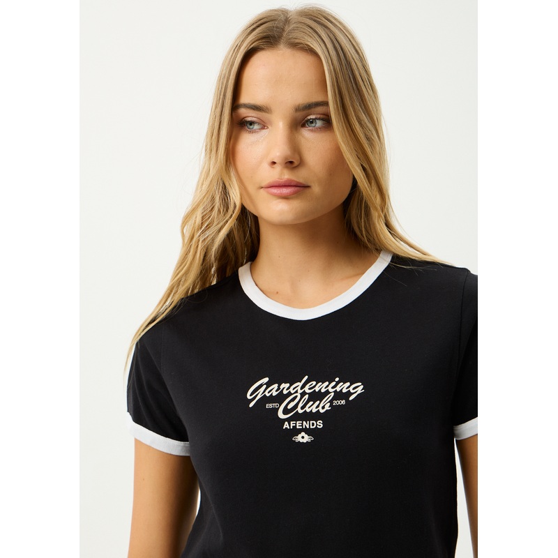 AFENDS Womens Gardening Club – Ringer  Tee – Black