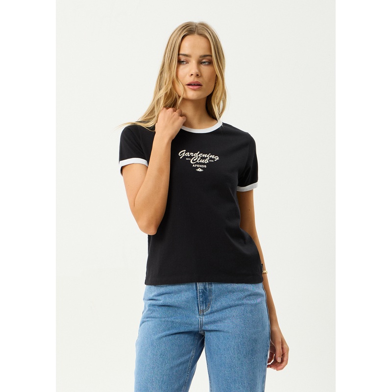 AFENDS Womens Gardening Club – Ringer  Tee – Black
