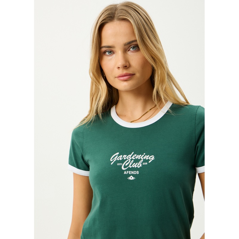 AFENDS Womens Gardening Club – Ringer  Tee – Hunter Green