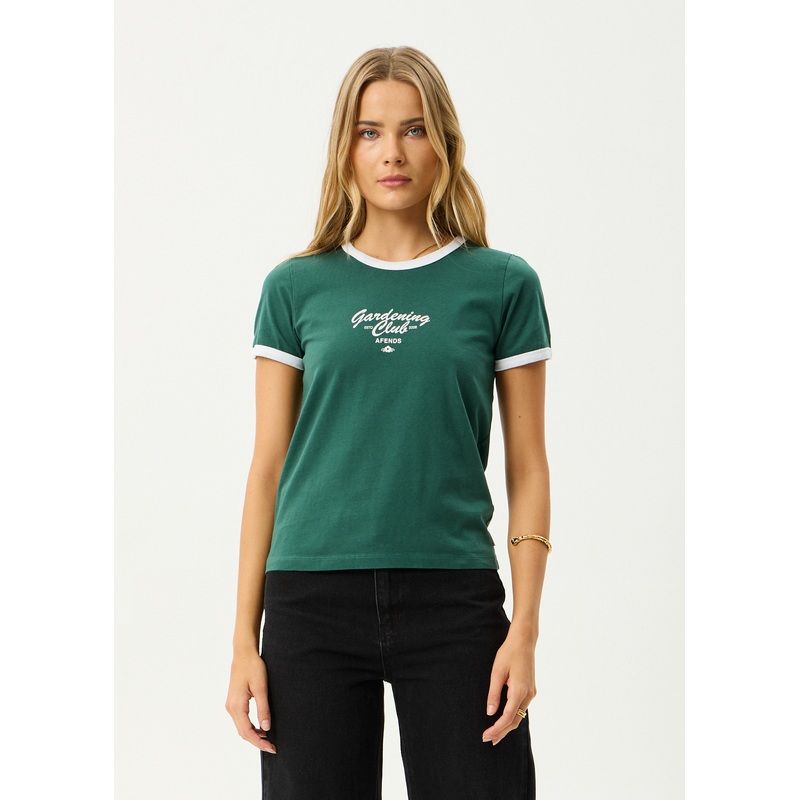 AFENDS Womens Gardening Club – Ringer  Tee – Hunter Green