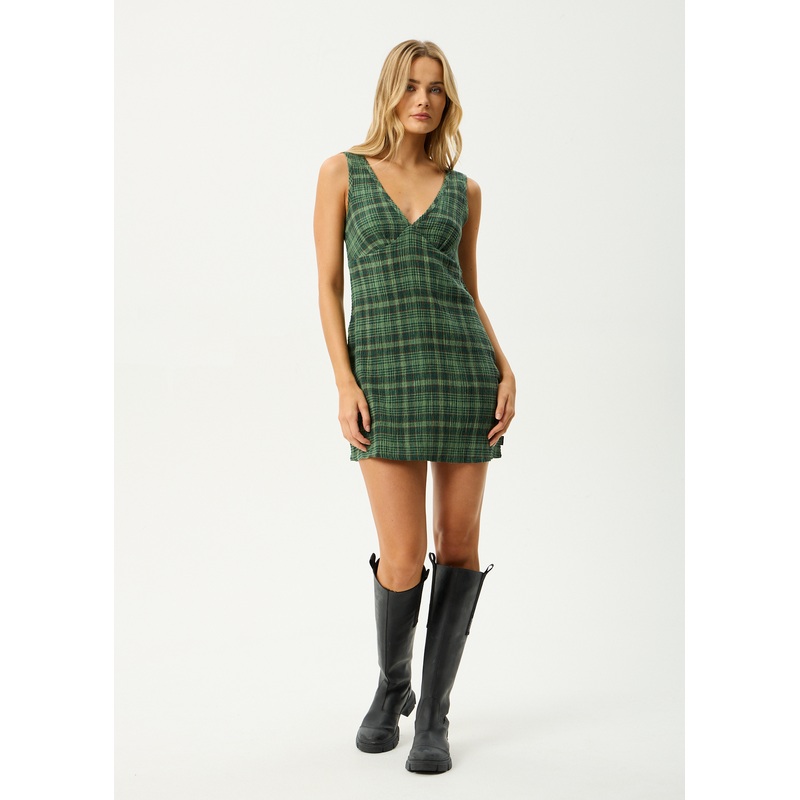 AFENDS Womens Lonnie – Seersucker Mini Dress – Hunter Green
