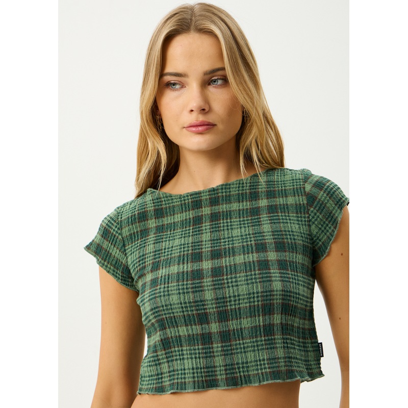 AFENDS Womens Lonnie – Seersucker Top – Hunter Green