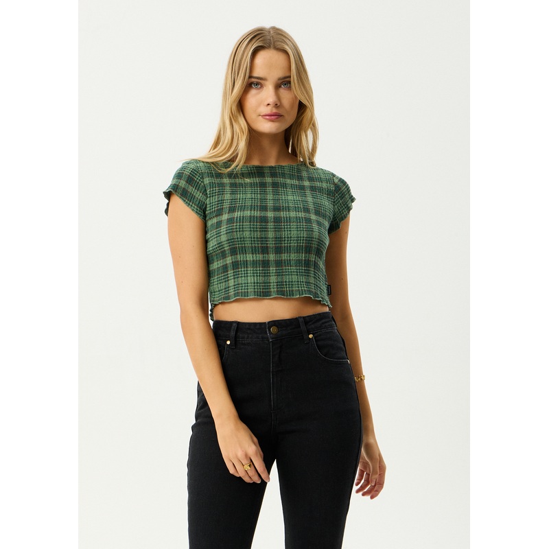 AFENDS Womens Lonnie – Seersucker Top – Hunter Green