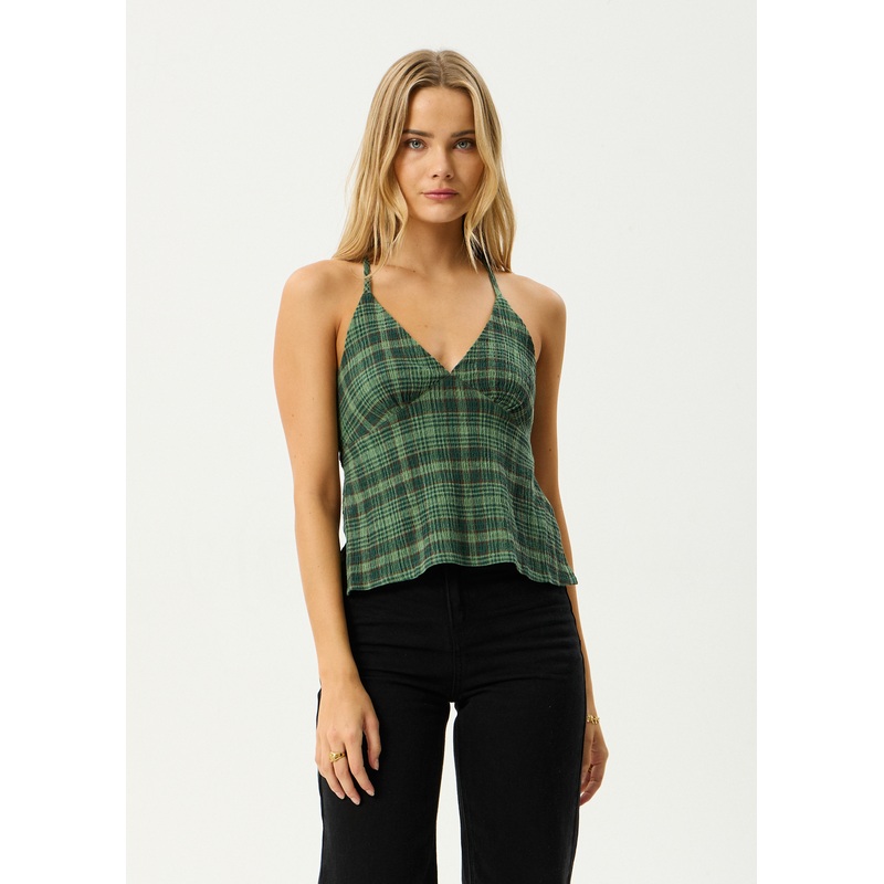 AFENDS Womens Lonnie Strappy – Seersucker Top – Hunter Green