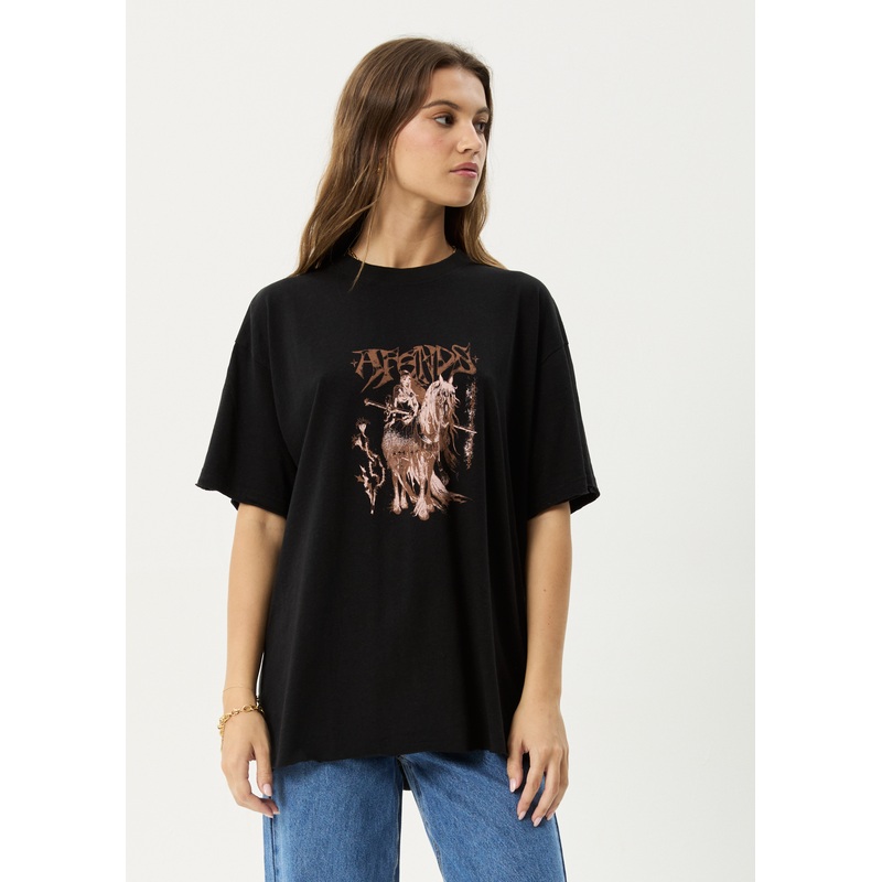 AFENDS Womens Shield Maiden – Oversized Tee – Black