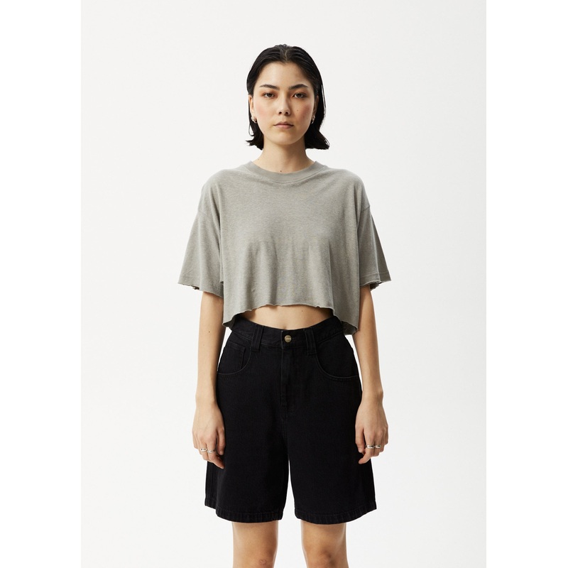 AFENDS Womens Slay Cropped – Oversized Tee – Olive