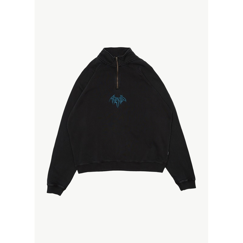 AFENDS Mens Bats – Raglan Quarter Zip Crew – Stone Black