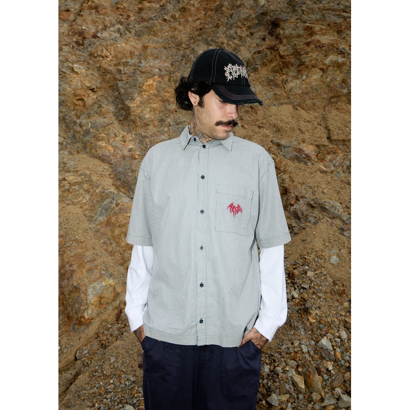 AFENDS Mens Bats – Striped Short Sleeve Shirt – Fuel