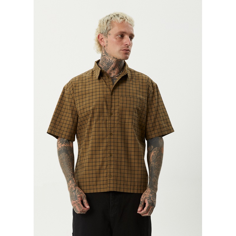 AFENDS Mens Challenger – Check Short Sleeve Shirt – Elmwood