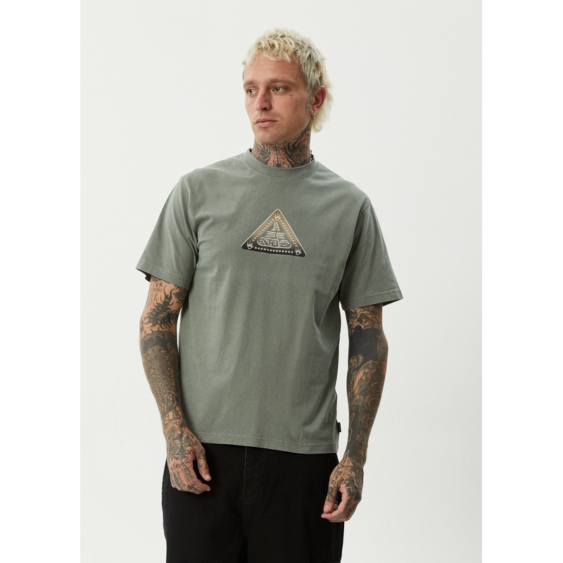 AFENDS Mens Embossed – Retro Tee – Washed Sycamore