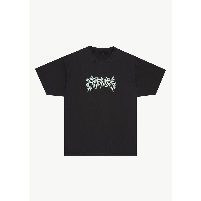 AFENDS Mens Heavy Petal – Heavyweight Boxy Tee – Stone Black