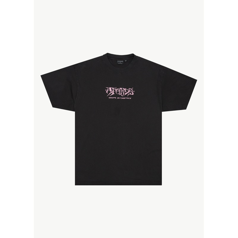AFENDS Mens Horsey – Boxy Tee – Stone Black