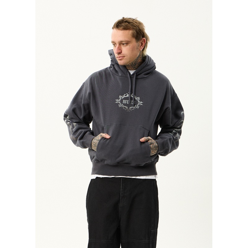 AFENDS Mens My Tribe – Boxy Hoodie – Charcoal