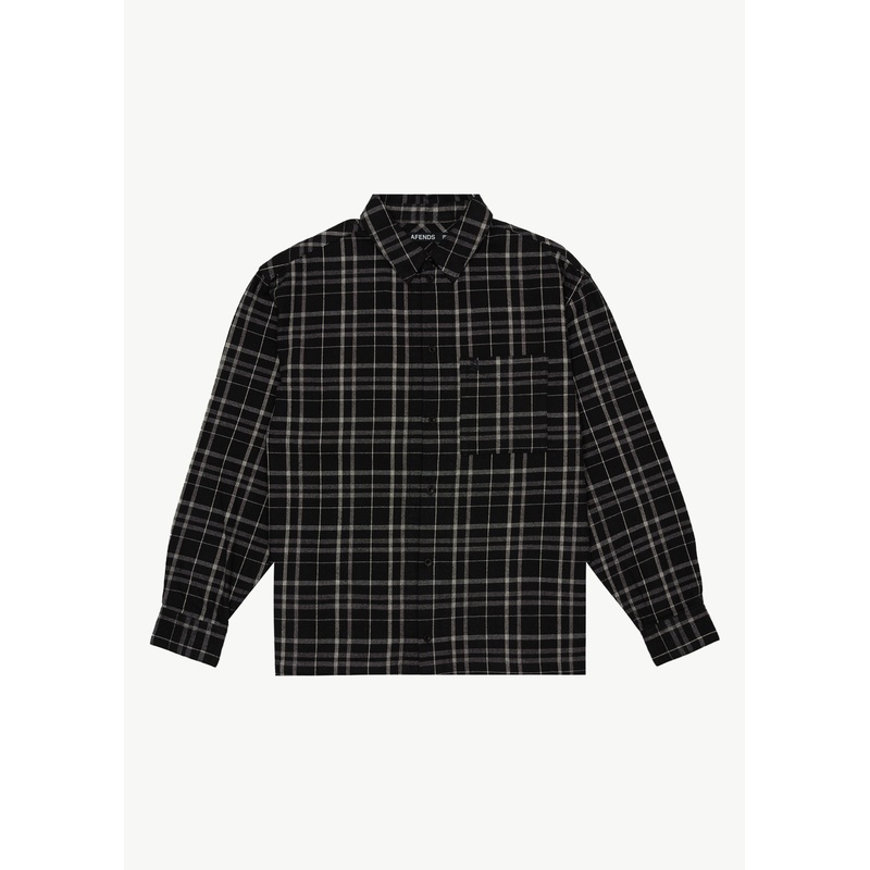 AFENDS Mens Nights – Flannel Long Sleeve Shirt – Black Check