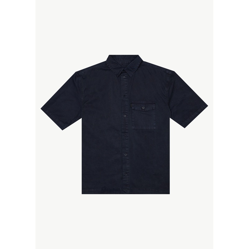 AFENDS Mens Overdie – Overdyed Short Sleeve Shirt – Deep Sea
