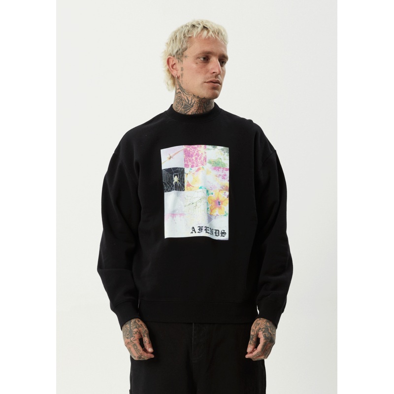 AFENDS Mens Sadworld – Crew Neck Jumper – Black