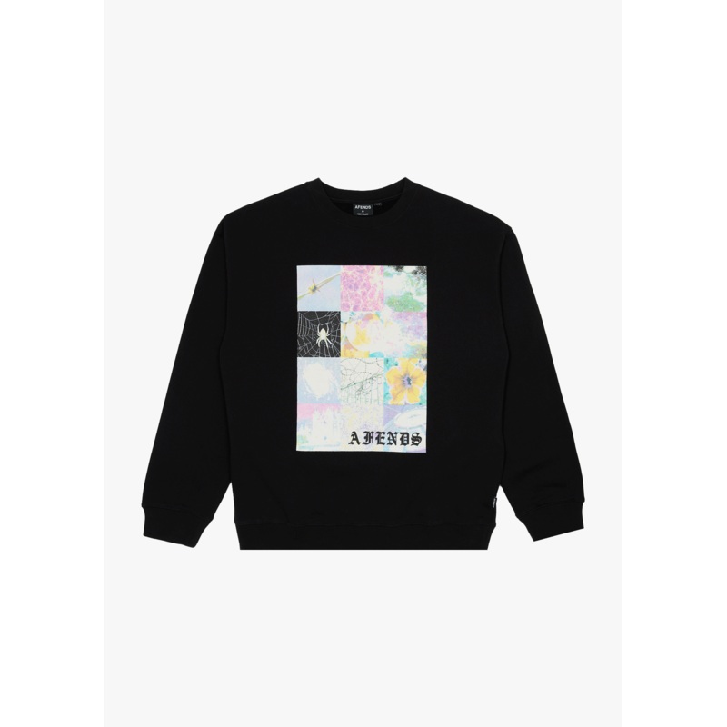 AFENDS Mens Sadworld – Crew Neck Jumper – Black