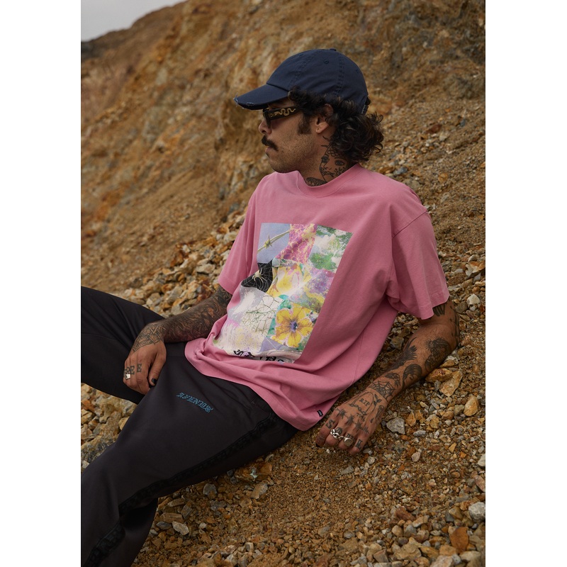 AFENDS Mens Sadworld – Heavyweight Boxy Tee – Washed Marrakesh