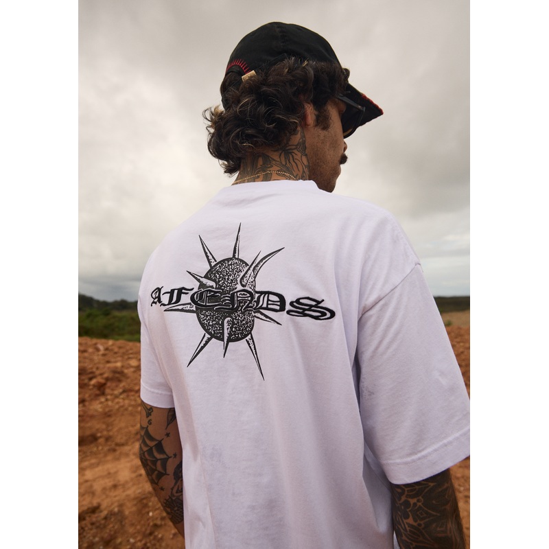 AFENDS Mens Spiked – Heavyweight Boxy Tee – White