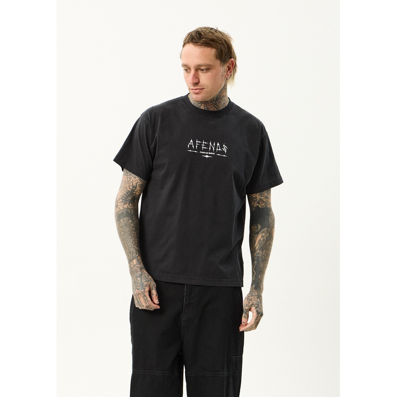AFENDS Mens Spinal – Boxy Tee – Stone Black