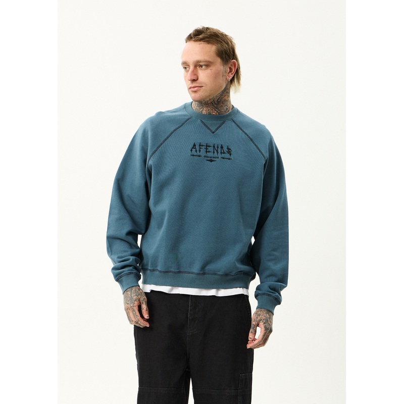AFENDS Mens Spinal – Raglan Crew Neck Jumper – Fuel
