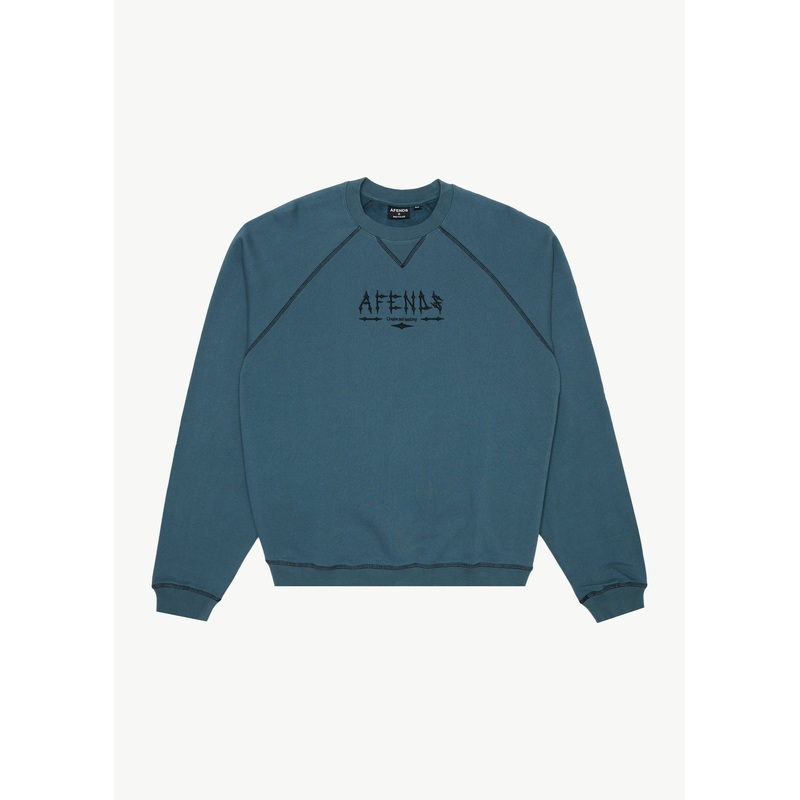 AFENDS Mens Spinal – Raglan Crew Neck Jumper – Fuel