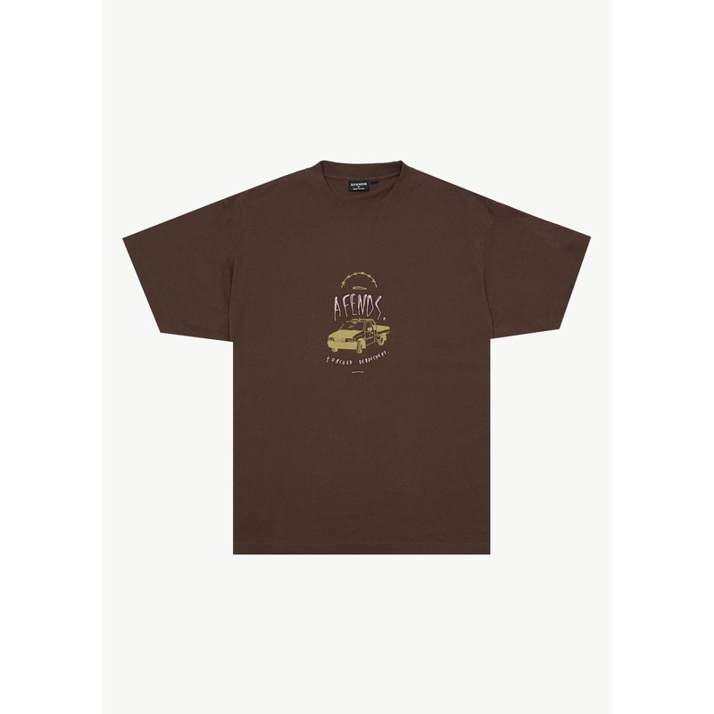 AFENDS Mens Trayback – Boxy Tee – Coffee