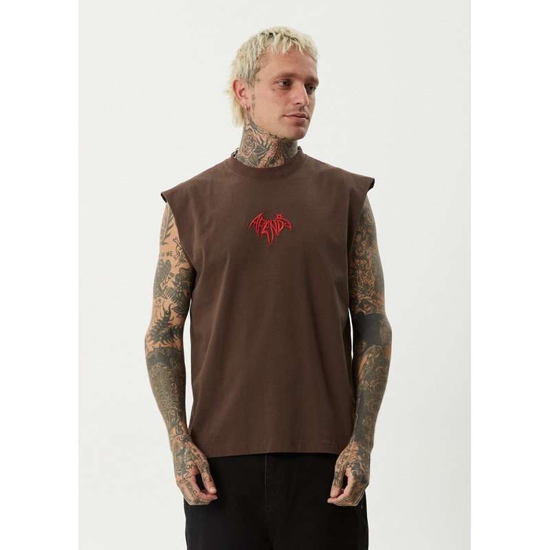 AFENDS Mens Bats – Sleeveless Tee – Coffee