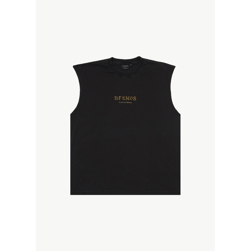 AFENDS Mens Mix Up – Sleeveless Tee – Stone Black