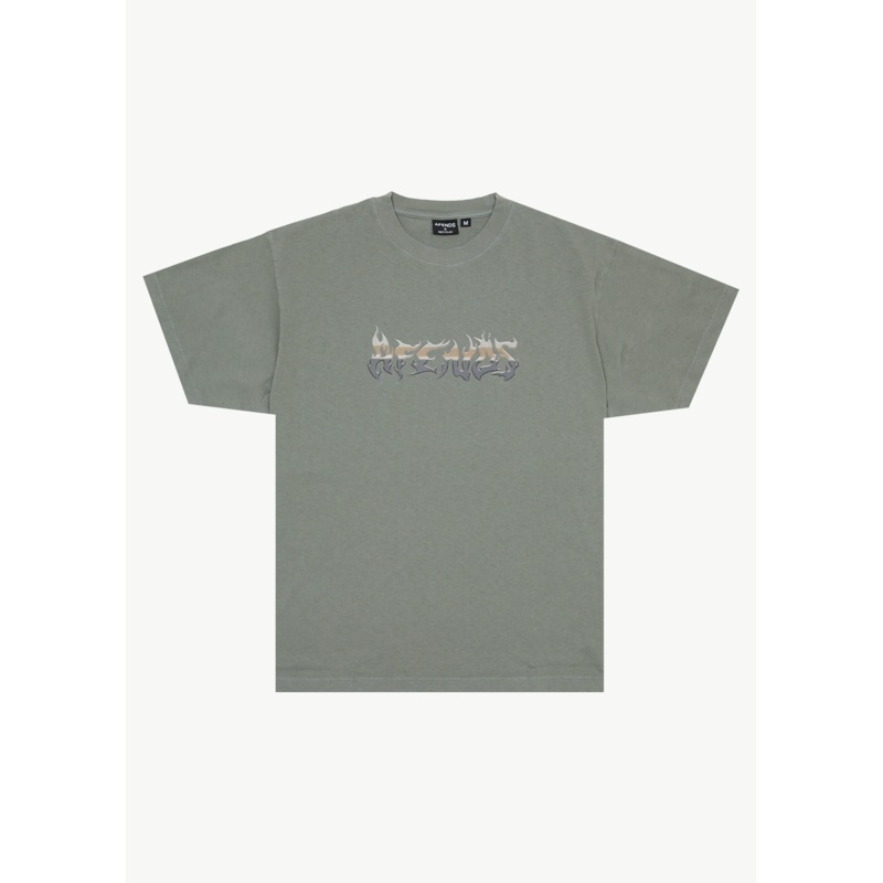 AFENDS Mens Scorched – Heavyweight Boxy Tee – Washed Sycamore