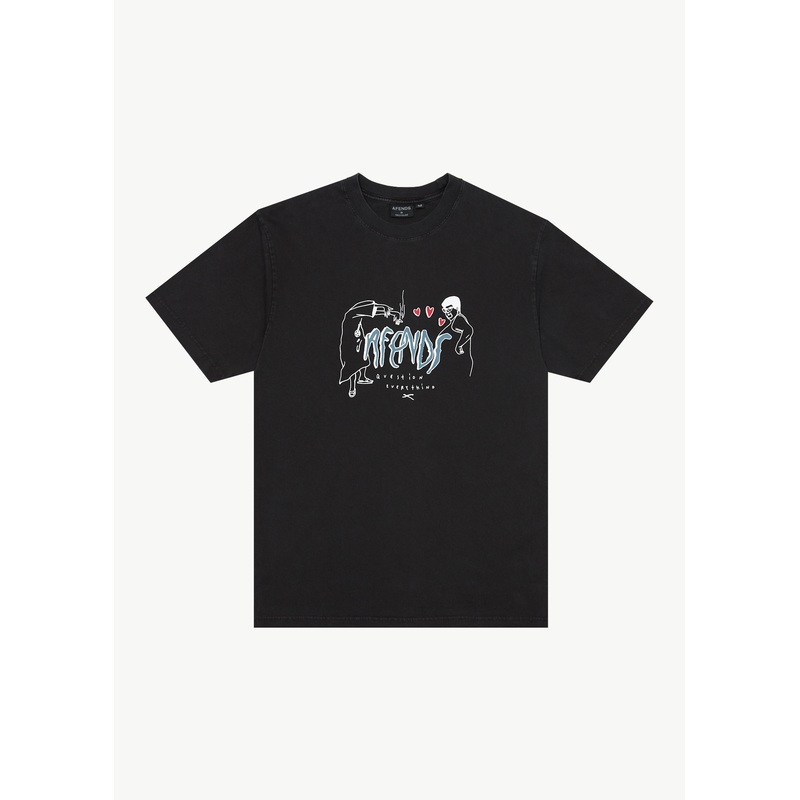 AFENDS Mens Torched – Retro Tee – Stone Black