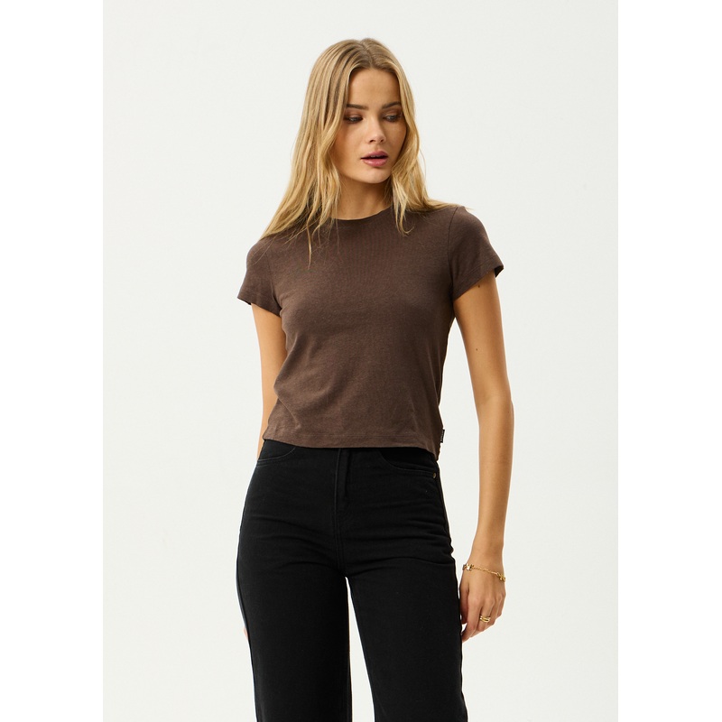 AFENDS Womens Carmen – Baby Tee – Coffee