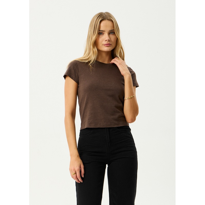 AFENDS Womens Carmen – Baby Tee – Coffee