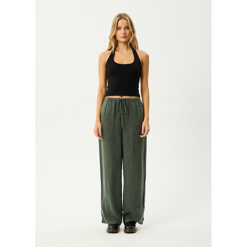 AFENDS Womens Gerry – Cupro Pant – Deep Green