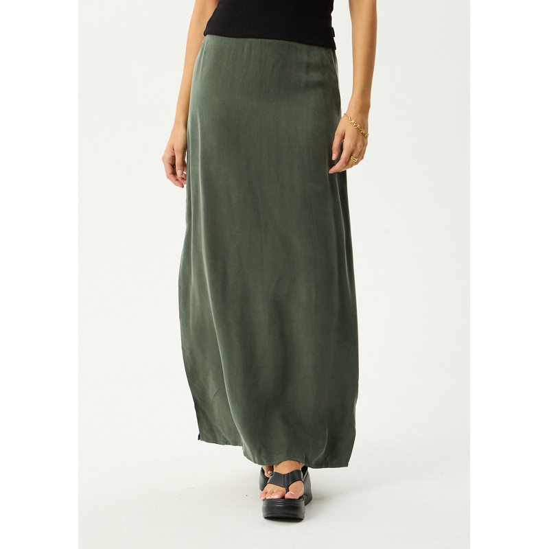 AFENDS Womens Grace – Cupro Maxi Skirt – Deep Green