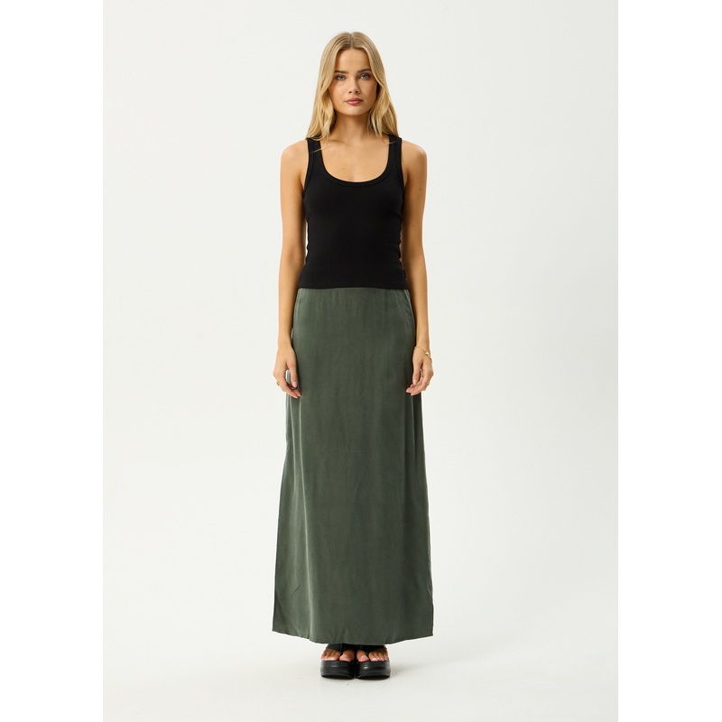 AFENDS Womens Grace – Cupro Maxi Skirt – Deep Green