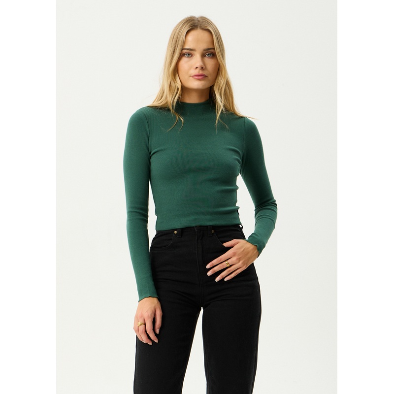 AFENDS Womens Iconic – Long Sleeve Rib Top – Hunter Green