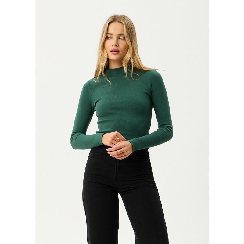 AFENDS Womens Iconic – Long Sleeve Rib Top – Hunter Green