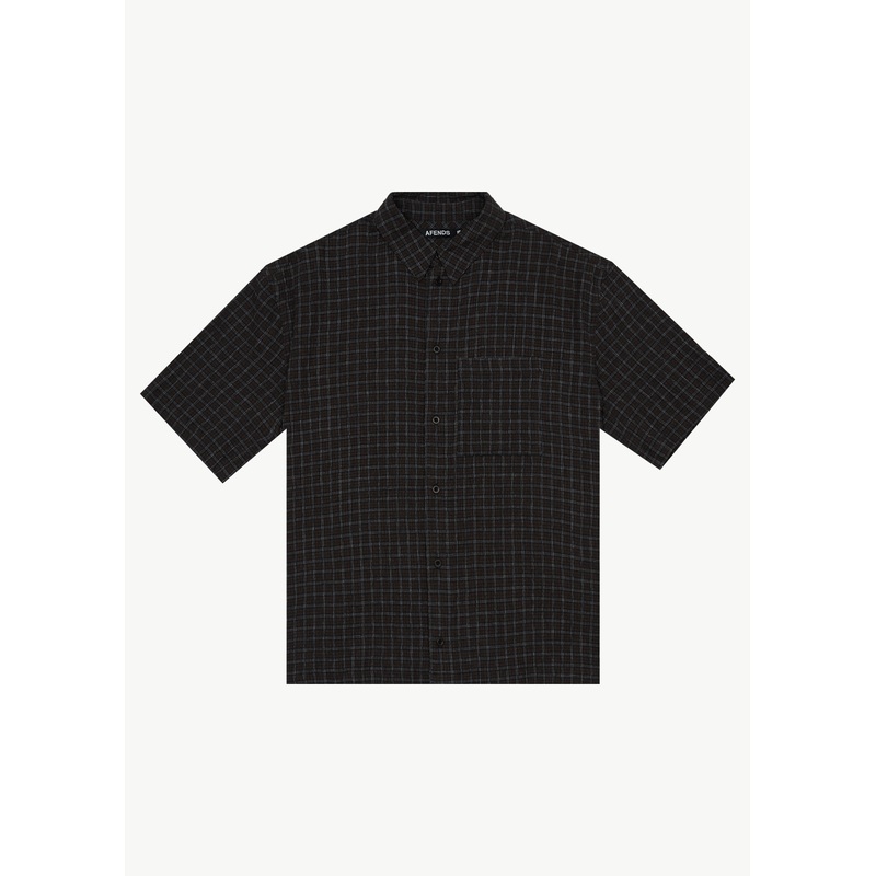 AFENDS Mens Dusk – Seersucker Check Shirt – Black Check