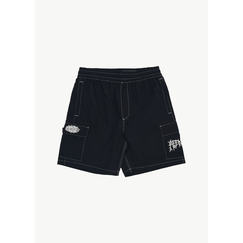AFENDS Mens Heavy Petal – Cargo Baywatch Swim Short 18 – Black