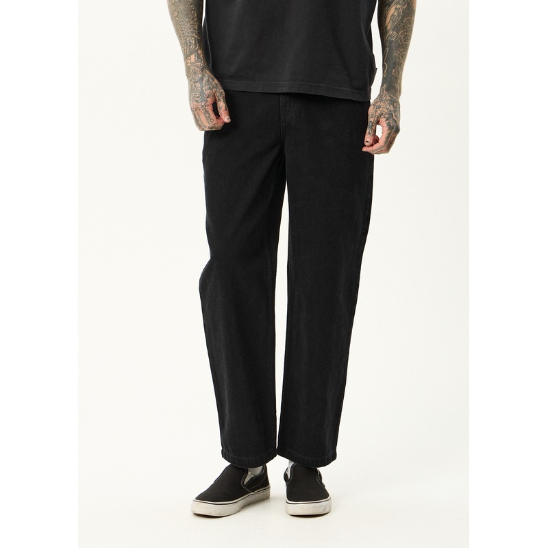 AFENDS Mens Ninety Twos – Denim Relaxed Jean – Washed Black