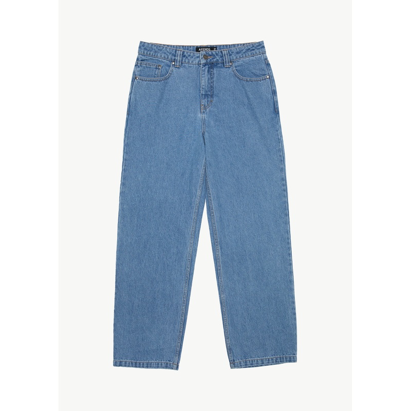 AFENDS Mens Ninety Twos – Denim Relaxed Jean – Worn Blue