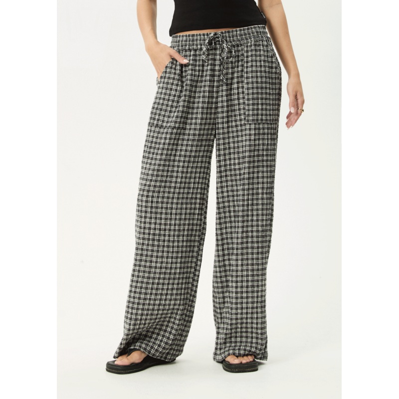 AFENDS Womens Asta – Seersucker Wide Leg Pant – Steel Check
